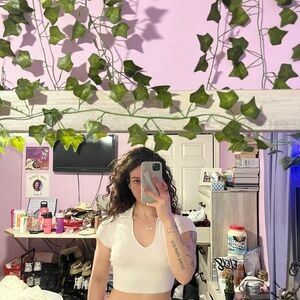 Garage Ribbed Collared White Top